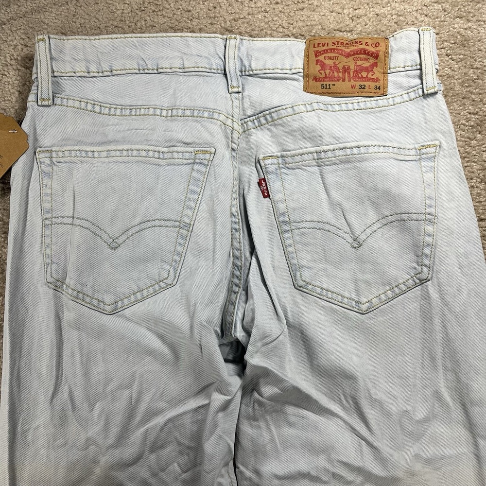 Levi's 511 Slim Fit Straight Jeans Light Wash Men's 32x34 NWT Stretch Casual - Picture 9 of 13